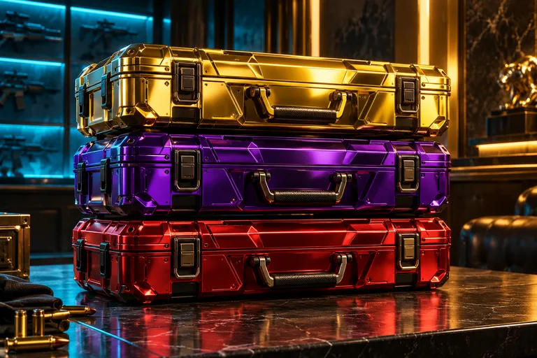 Illustrated stack of colored weapon cases